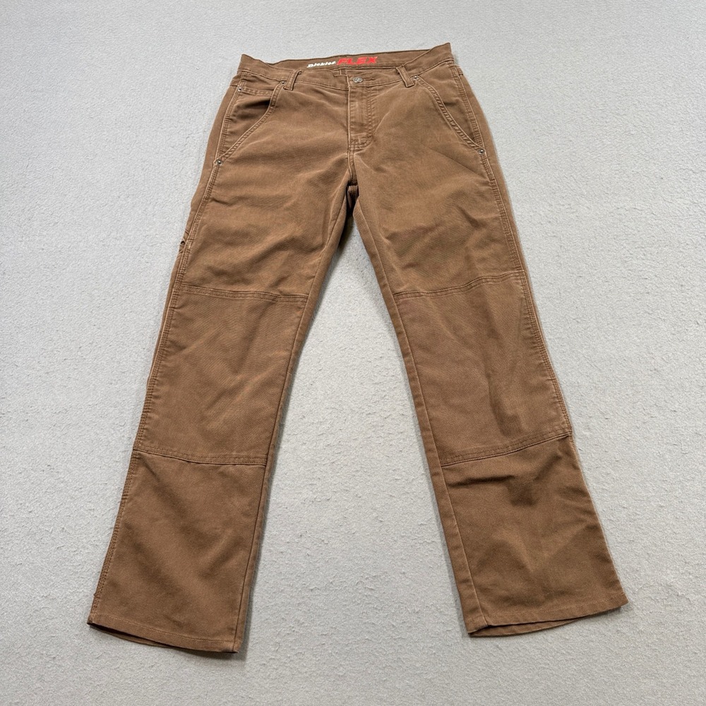 Dickies Work Pants Men's 30x34 Brown Double Knee Flex Canvas Regular Fit Utility